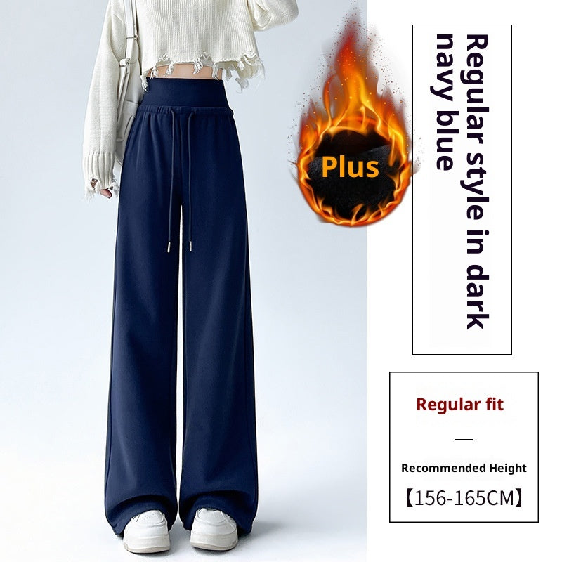 Fleece-lined Thick Loose Casual High Waist Drooping Straight Sports Trousers