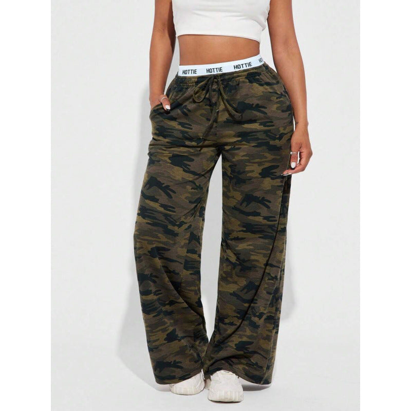Women's Simple Letter Print Casual Wide-leg Pants