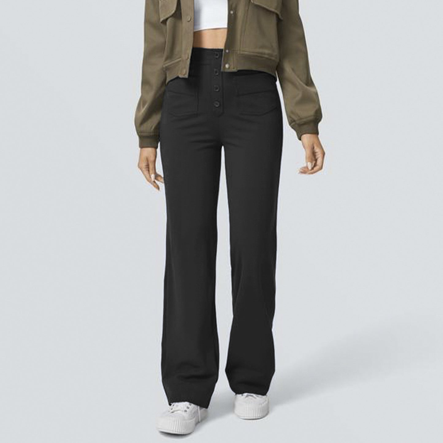 Fleece-lined Women's Pocket Brushed Outer Wear Stretch Commuter Straight Casual Pants