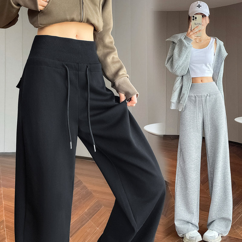High Waist Simple Versatile Slimming Drooping Straight Casual Style Trousers