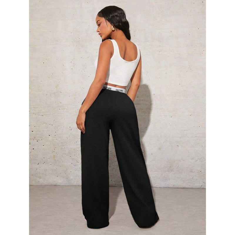 Women's Simple Letter Print Casual Wide-leg Pants