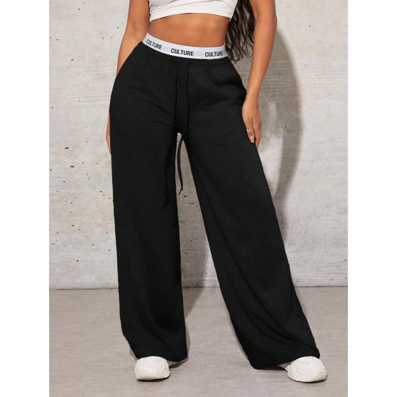 Women's Simple Letter Print Casual Wide-leg Pants