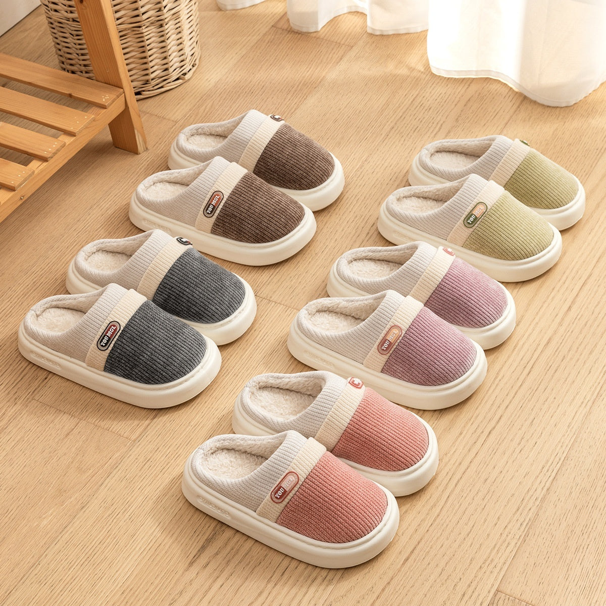Cotton Slippers Women's Warm Color Matching Slippers