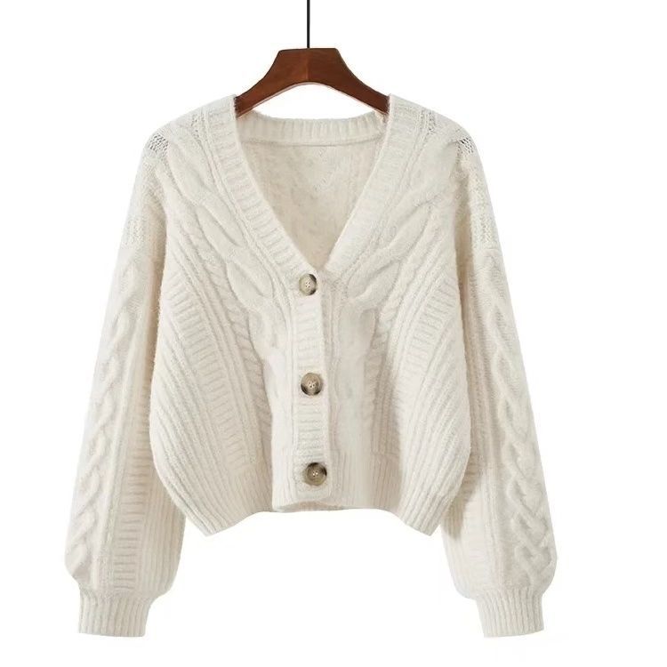 Retro V-neck Knitted Cardigan Women's Short Sweater