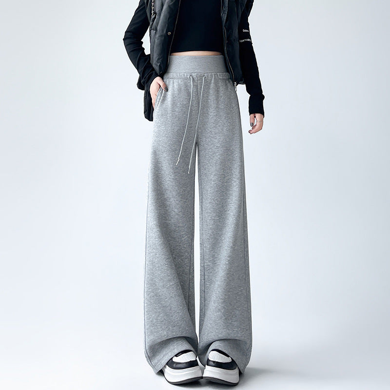 Fleece-lined Thick Loose Casual High Waist Drooping Straight Sports Trousers
