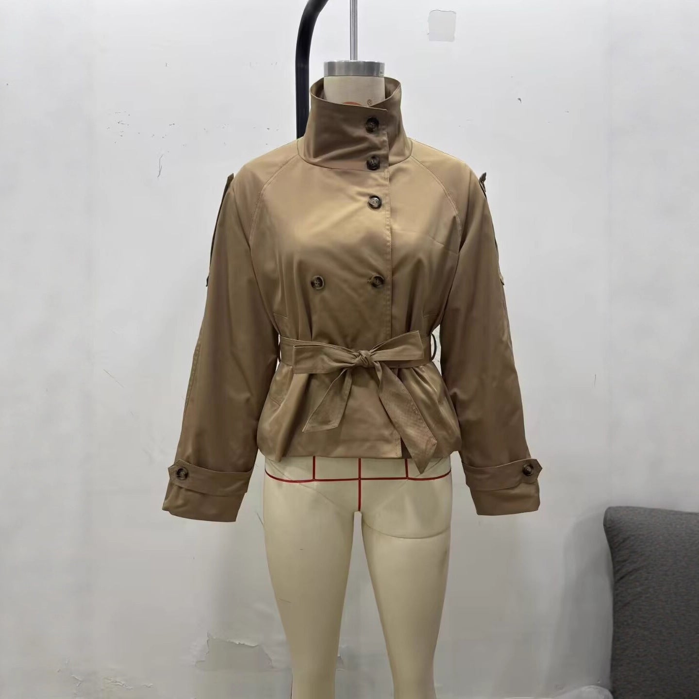 Women Double-breasted Niche Lace-up Trench Coat