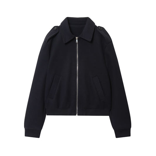 Women's Navy Blue Turn-down Collar Coat
