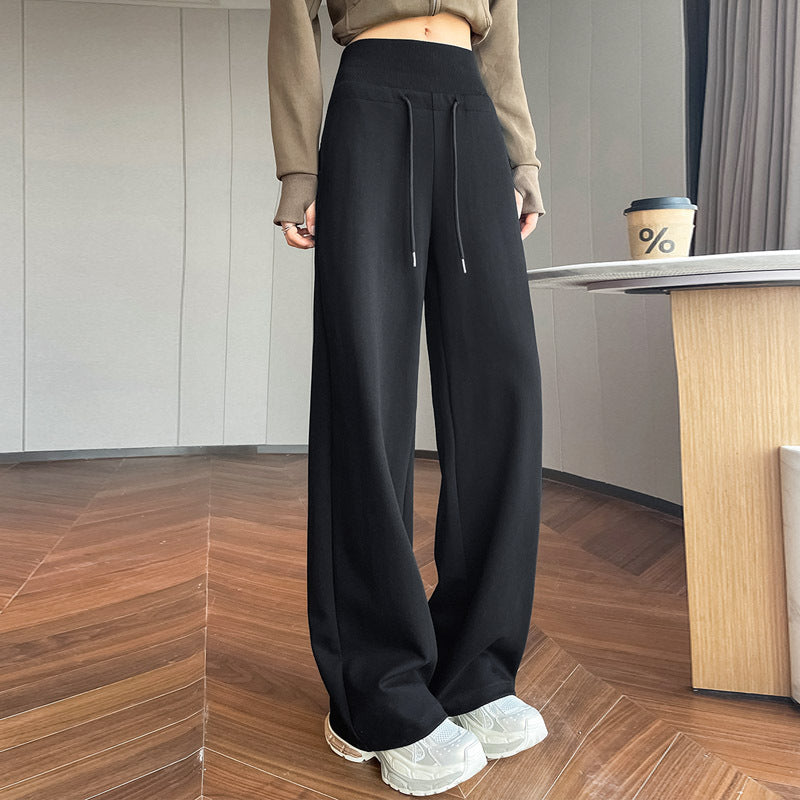 High Waist Simple Versatile Slimming Drooping Straight Casual Style Trousers