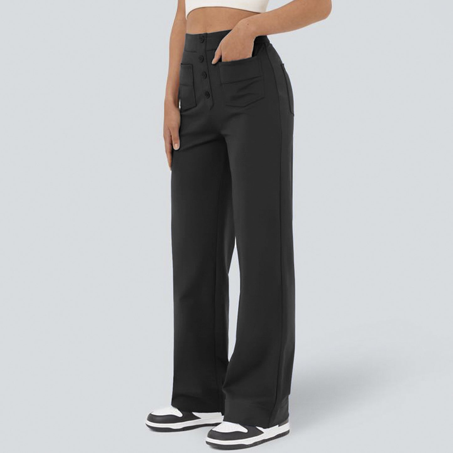 Fleece-lined Women's Pocket Brushed Outer Wear Stretch Commuter Straight Casual Pants