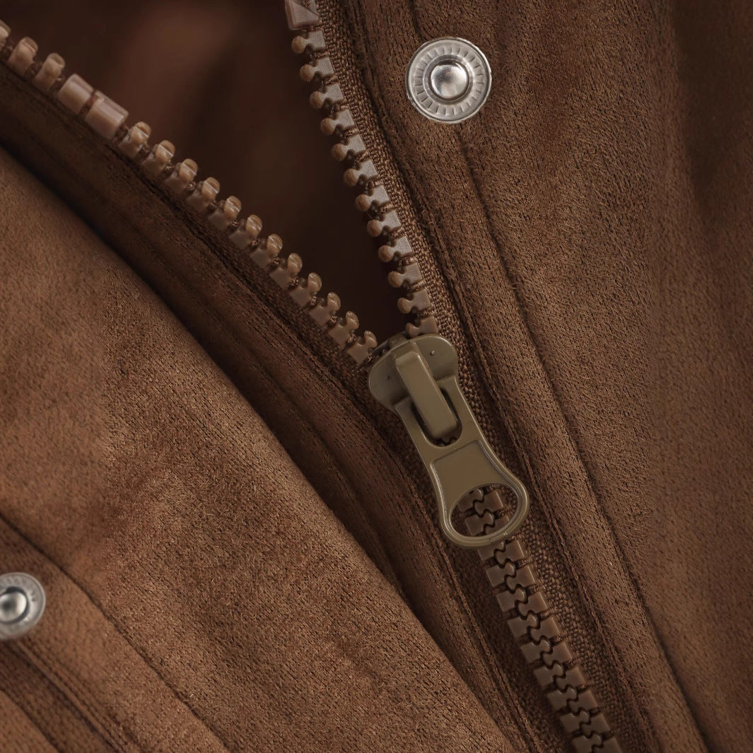 Fashionable Casual Suede Textured Pocket Decoration Spring And Autumn Jacket Jacket